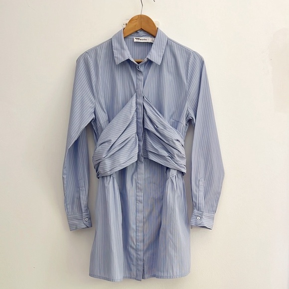 Sovere Evermore Corset Shirt Dress Blue White Striped Mini Dress - Picture 9 of 16